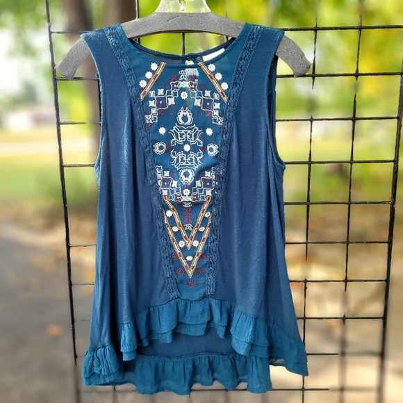 Knox Rose Tops - Knox Rose Embroidered Boho Teal Top